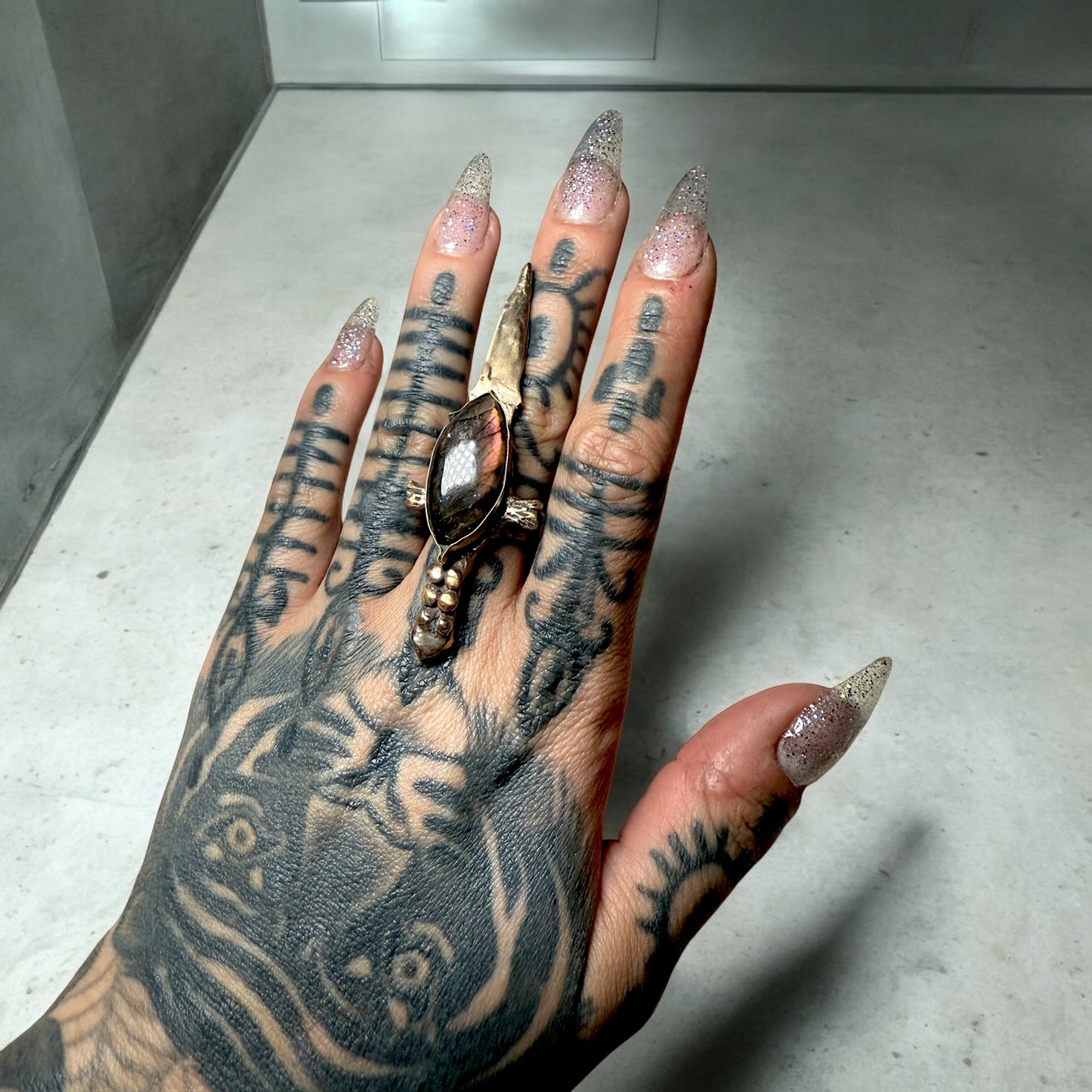 Blade Ring — Brass + Labradorite