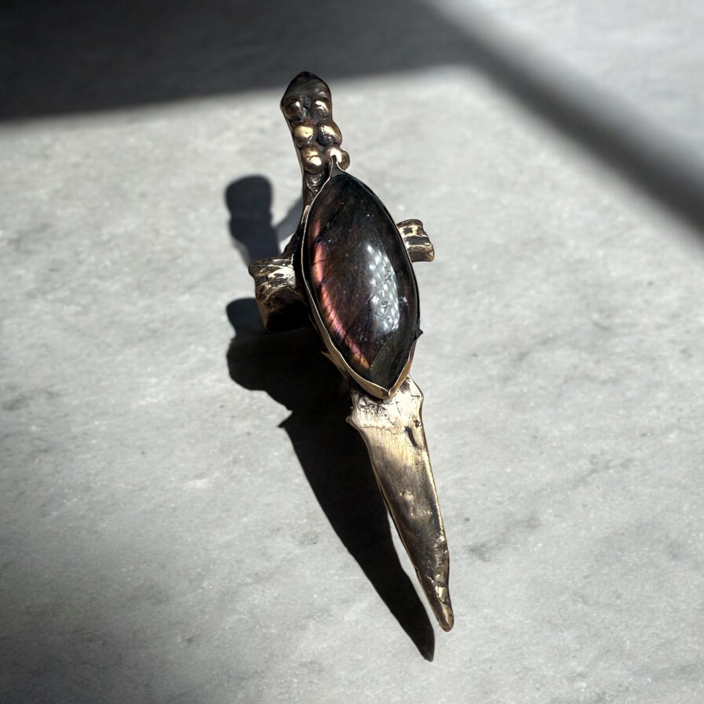 Blade Ring — Brass + Labradorite