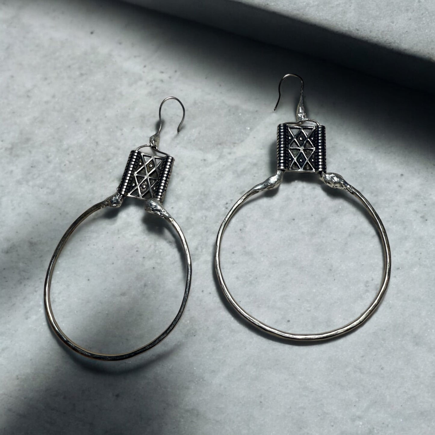 Tibetan Hoops — White Bronze + Sterling