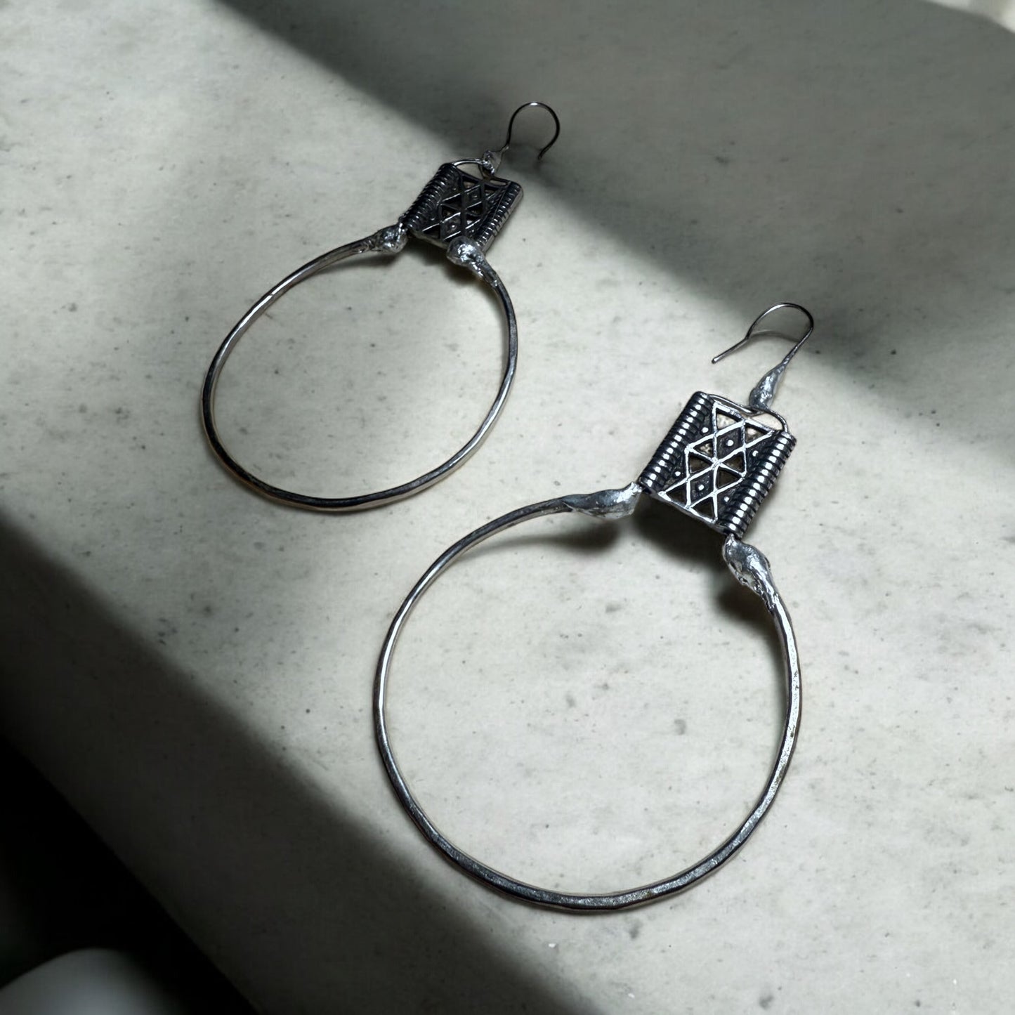 Tibetan Hoops — White Bronze + Sterling