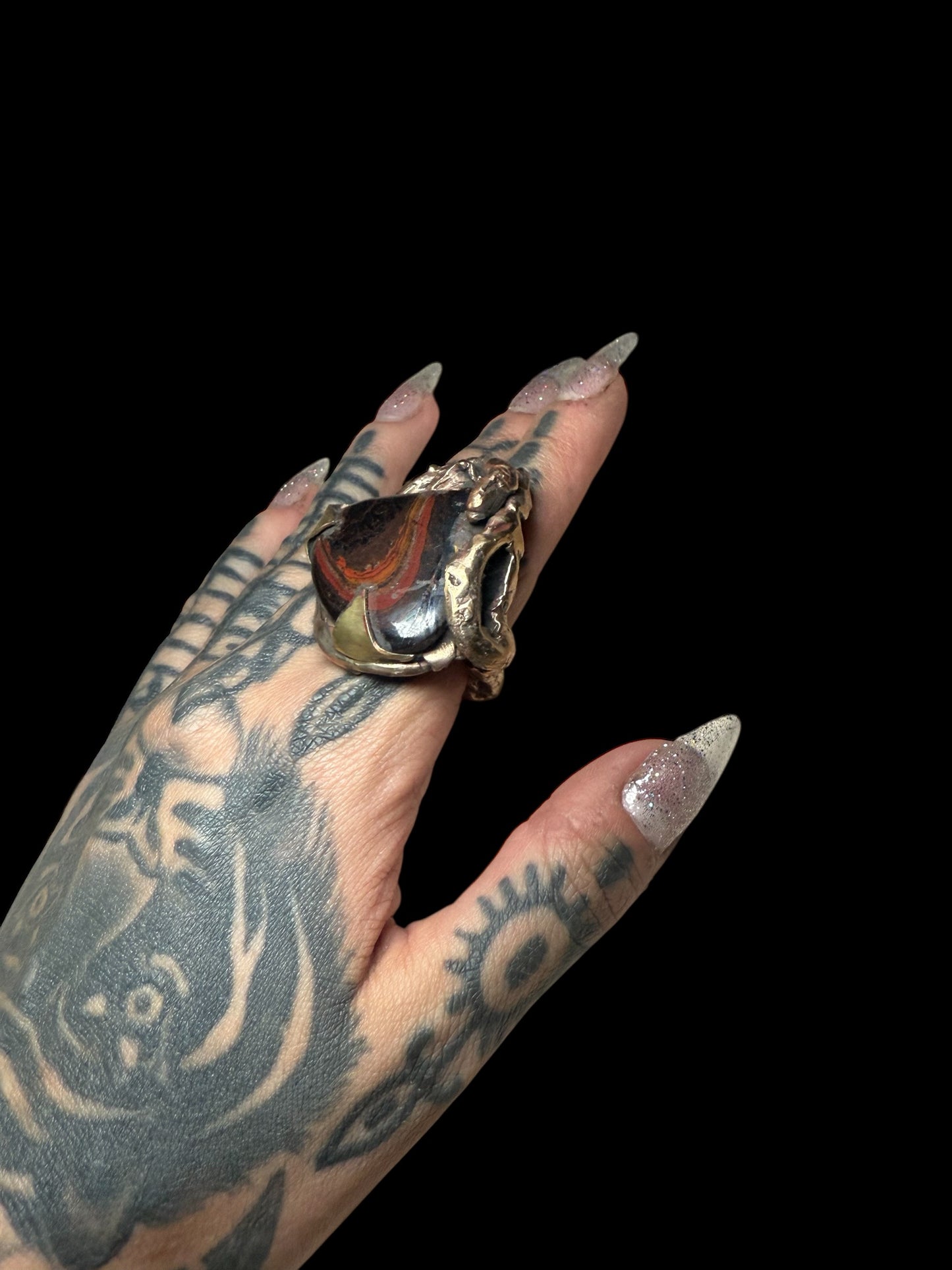 Bloodroot Ring — Bronze + Red Jasper