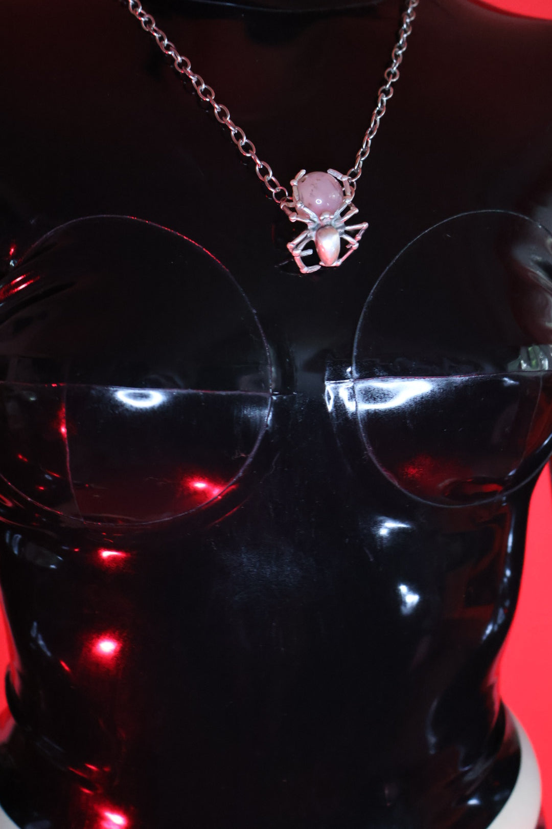 Sterling Silver Spider Necklace with Rose Quartz