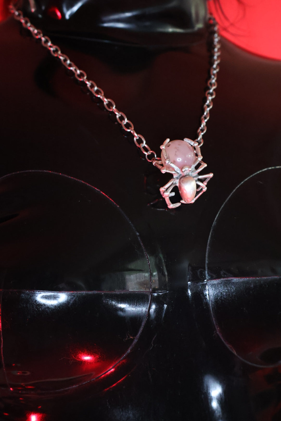 Sterling Silver Spider Necklace with Rose Quartz
