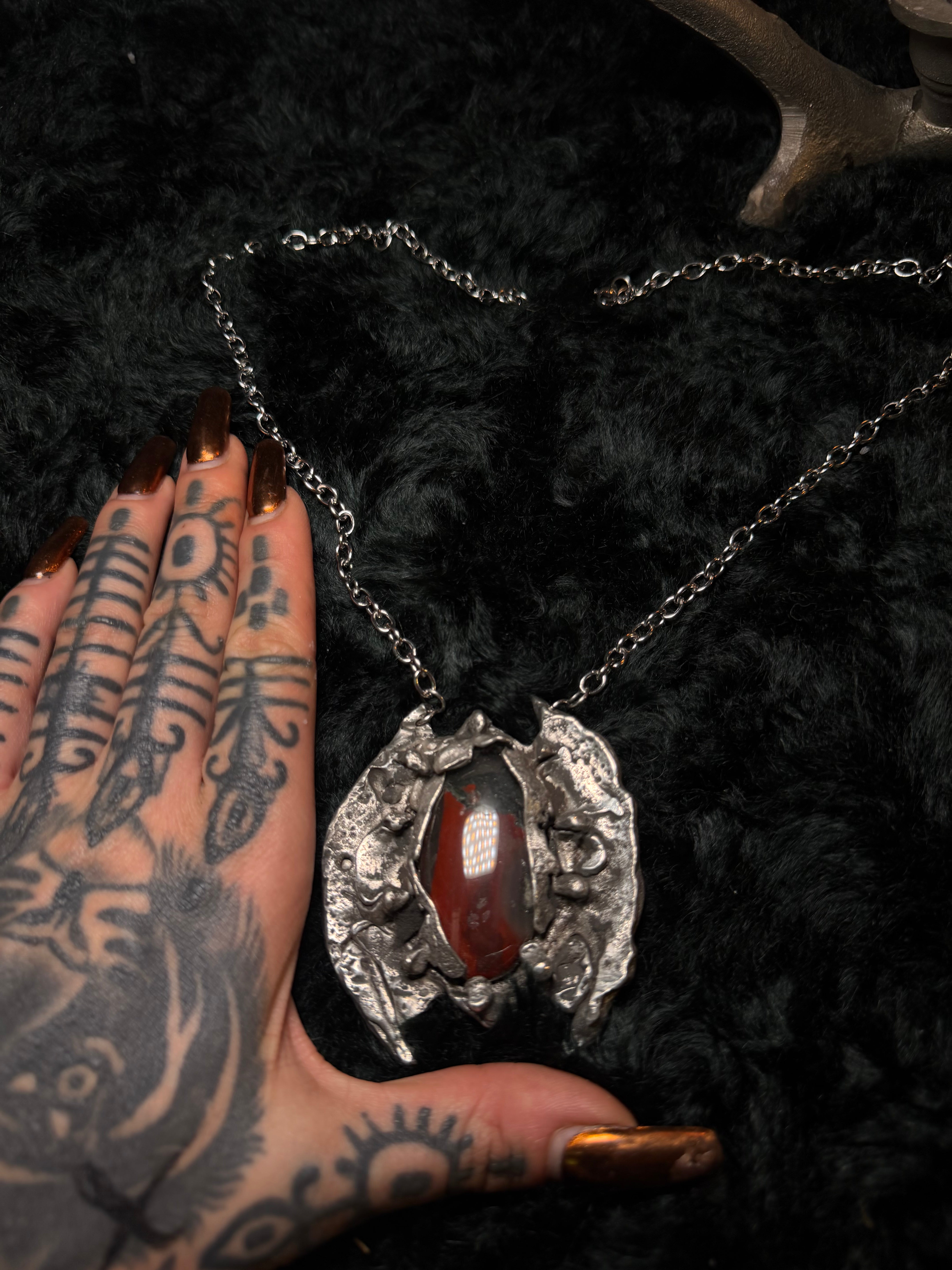 The Blood Relic — Red Stone Shield Necklace