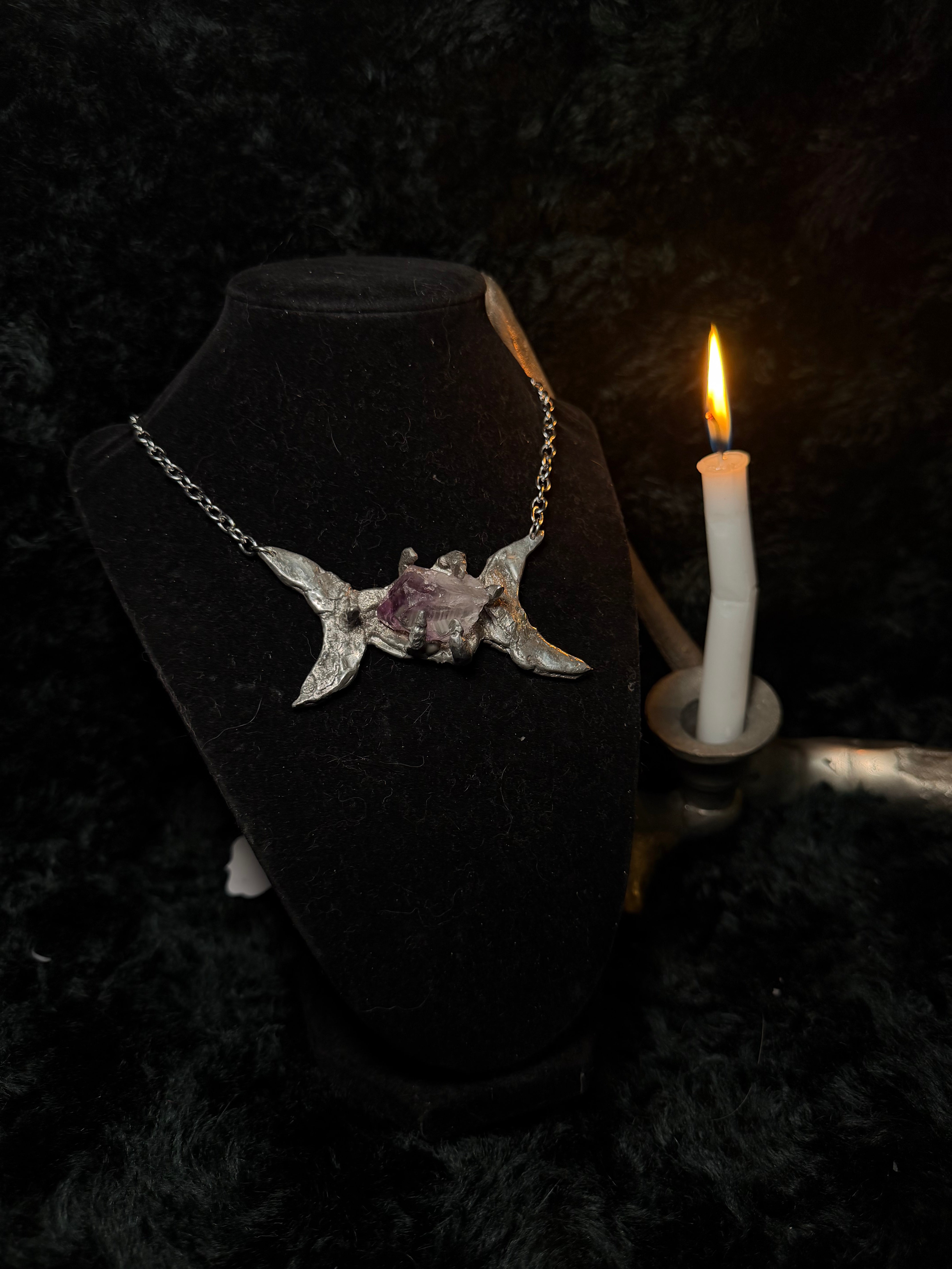 The Lunar Alchemist — Raw Amethyst Double Crescent Necklace