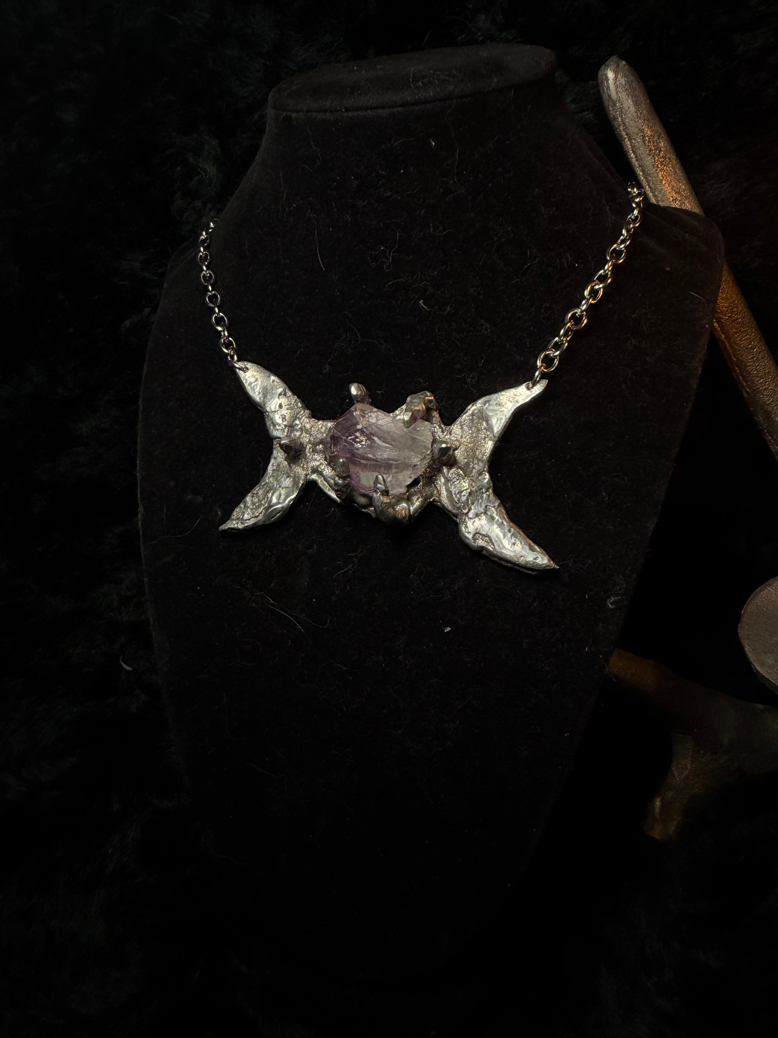 The Lunar Alchemist — Raw Amethyst Double Crescent Necklace