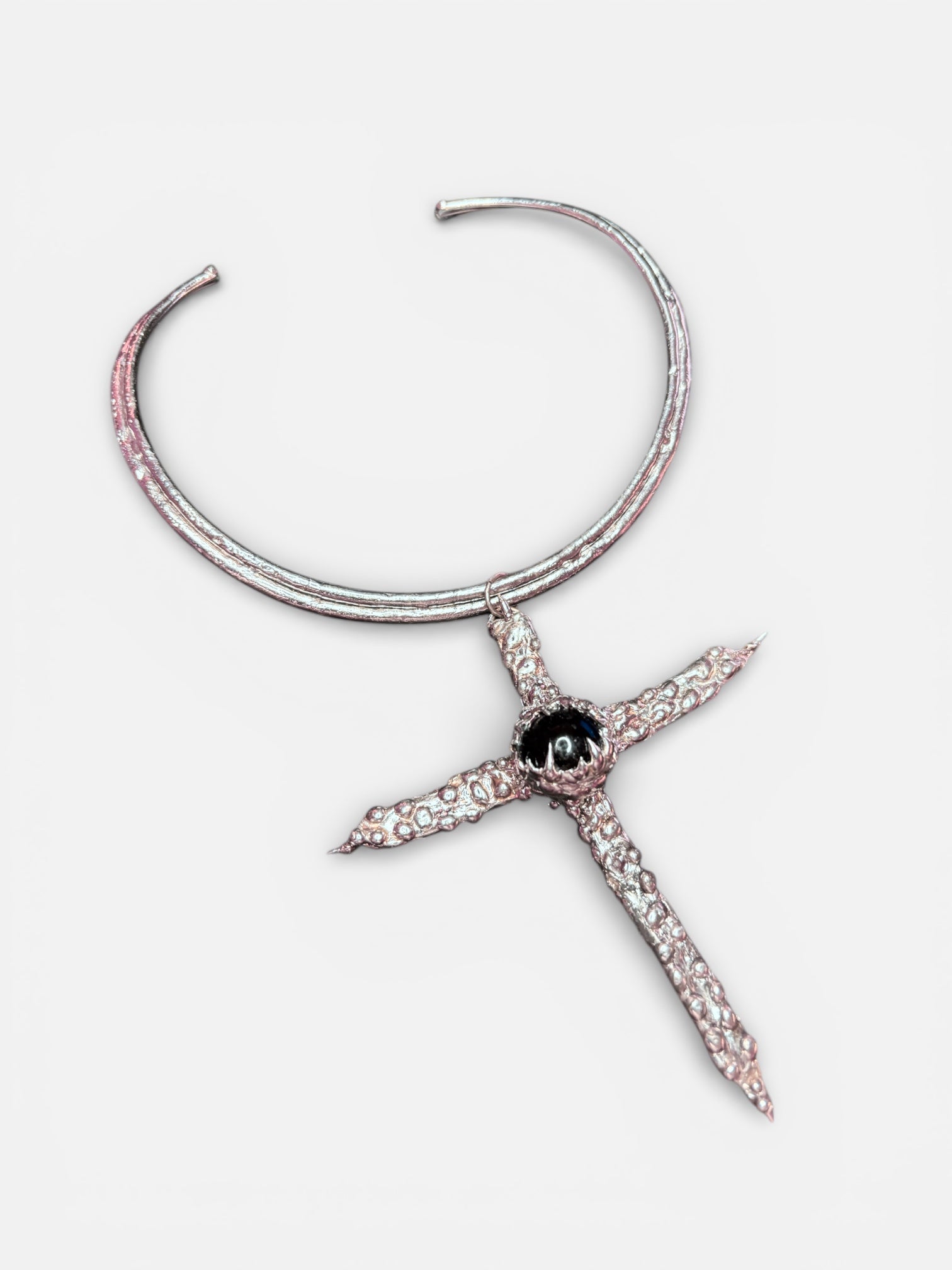 Evil Eye Crucifix Choker — Obsidian