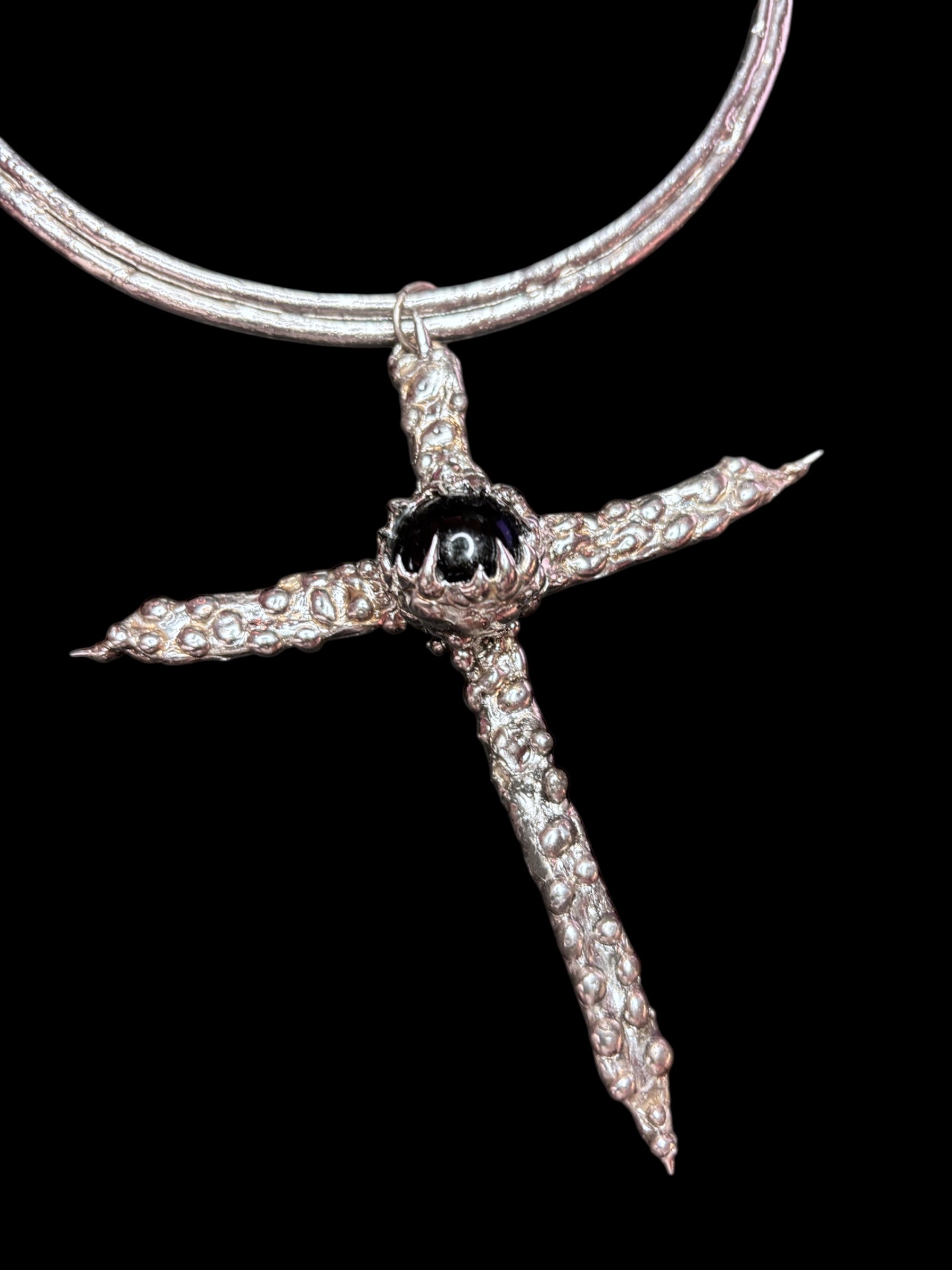 Evil Eye Crucifix Choker — Obsidian