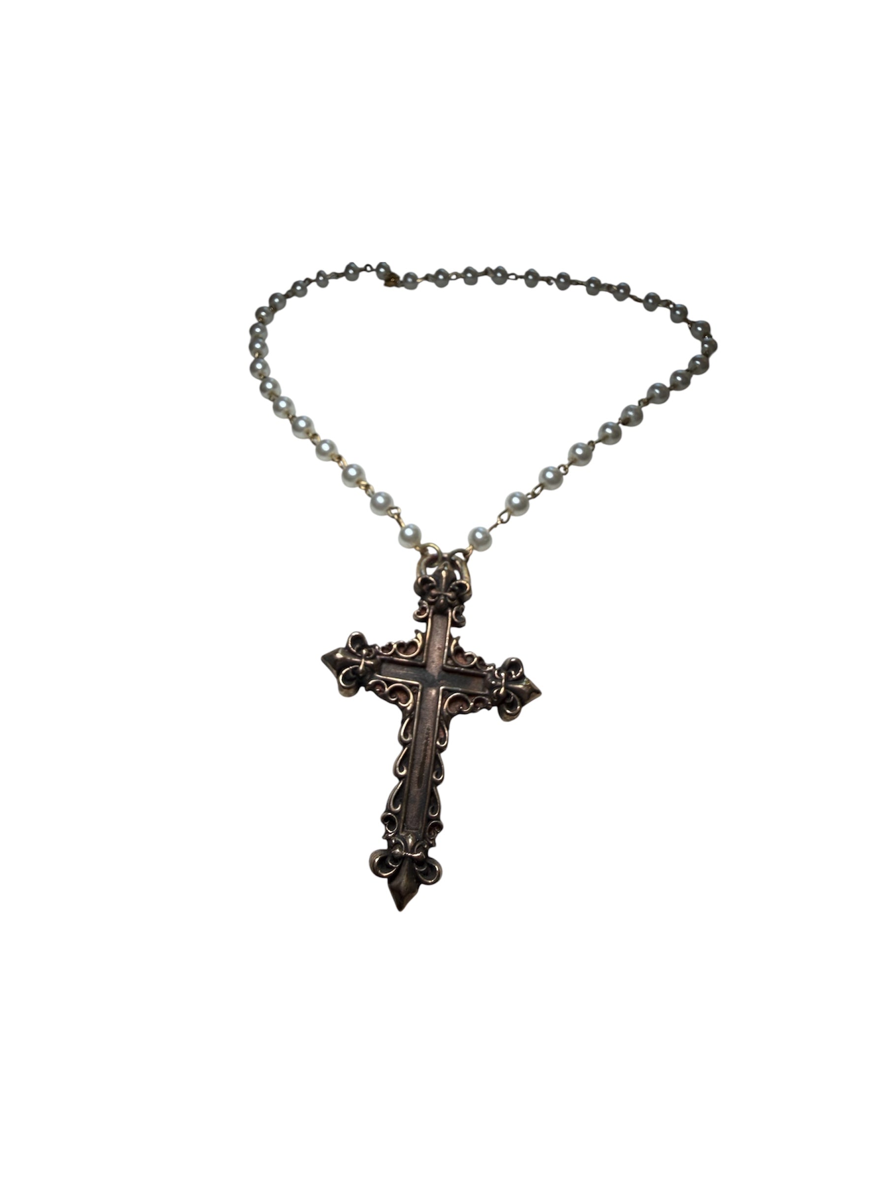 Brass Crucifix Choker — Mother of Pearl