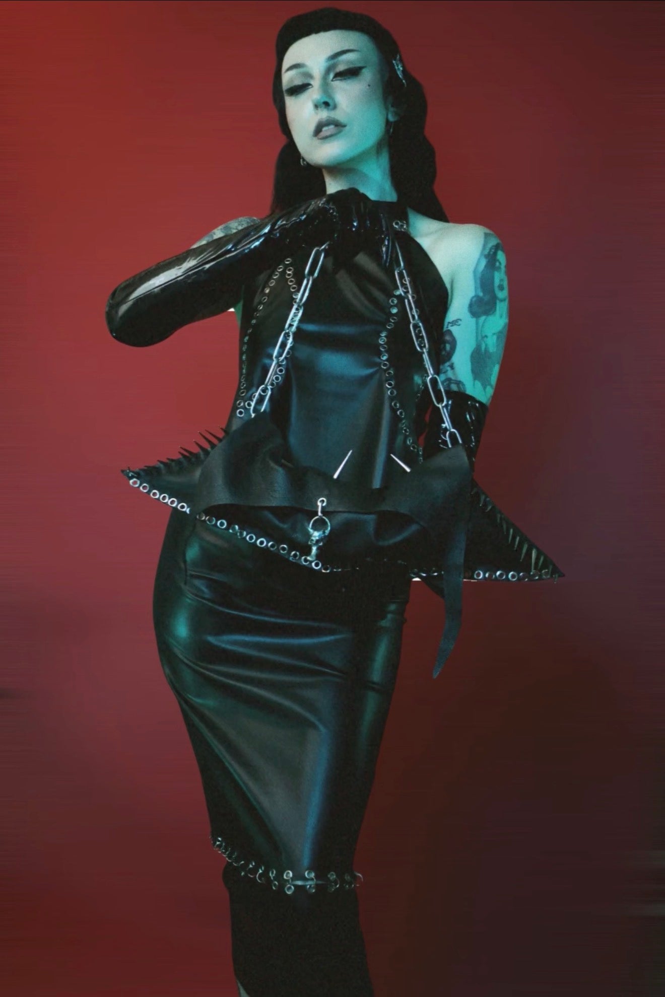 NOIR SPIKE RELIC BAG (Black Leather)
