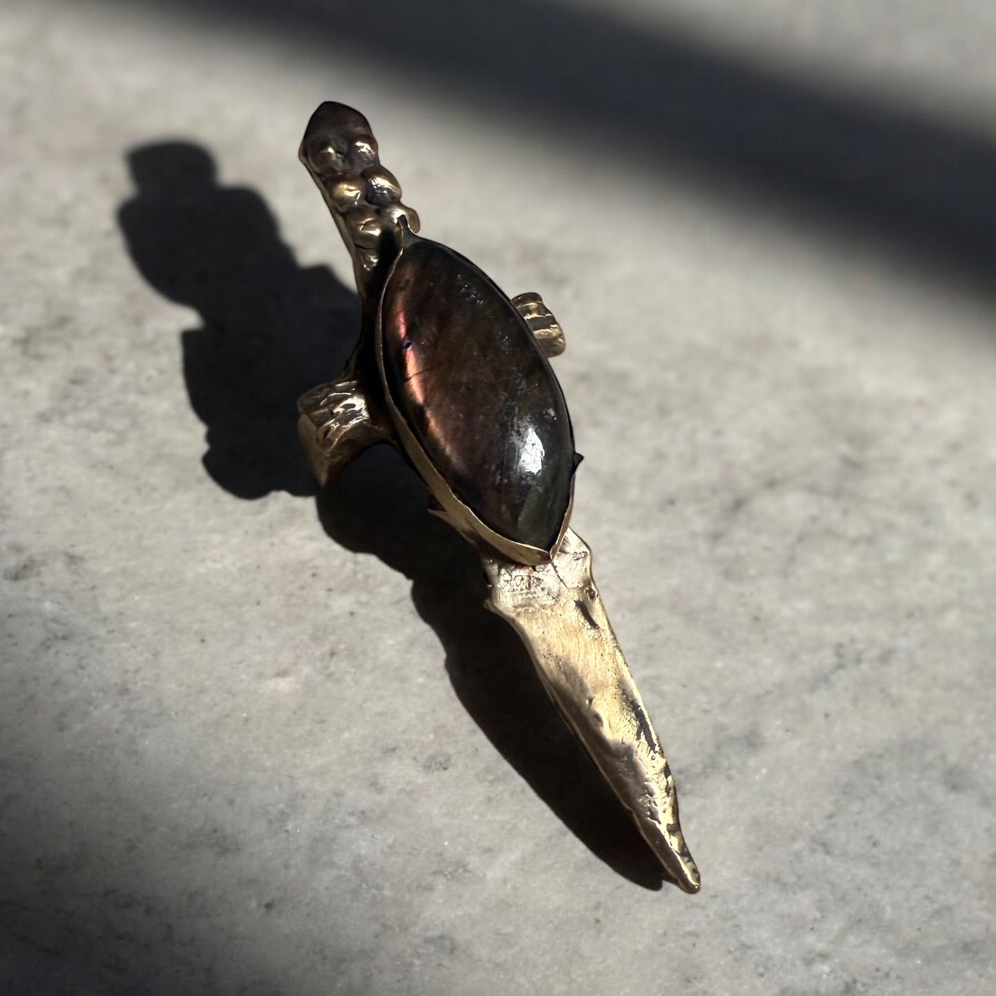 Blade Ring — Brass + Labradorite