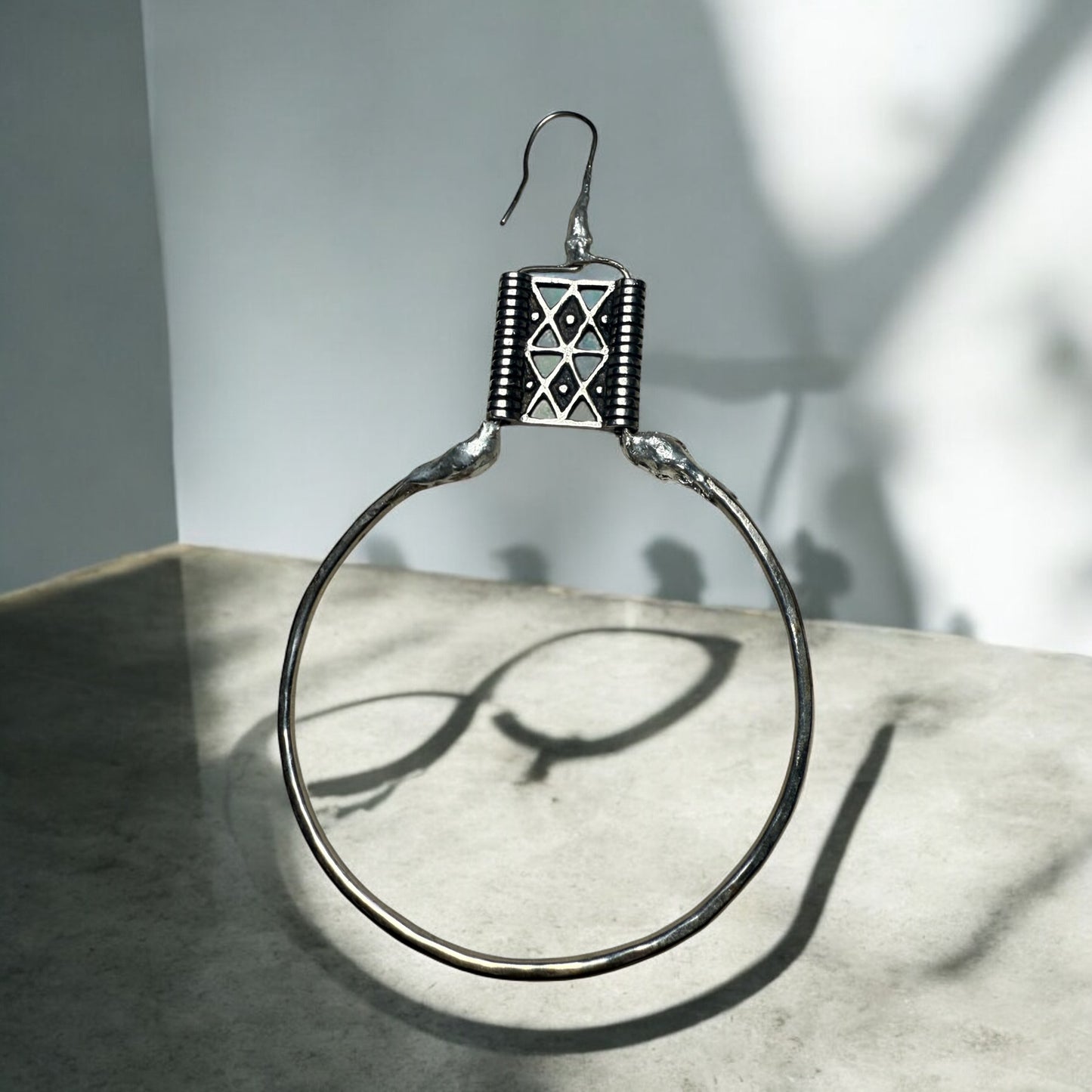 Tibetan Hoops — White Bronze + Sterling
