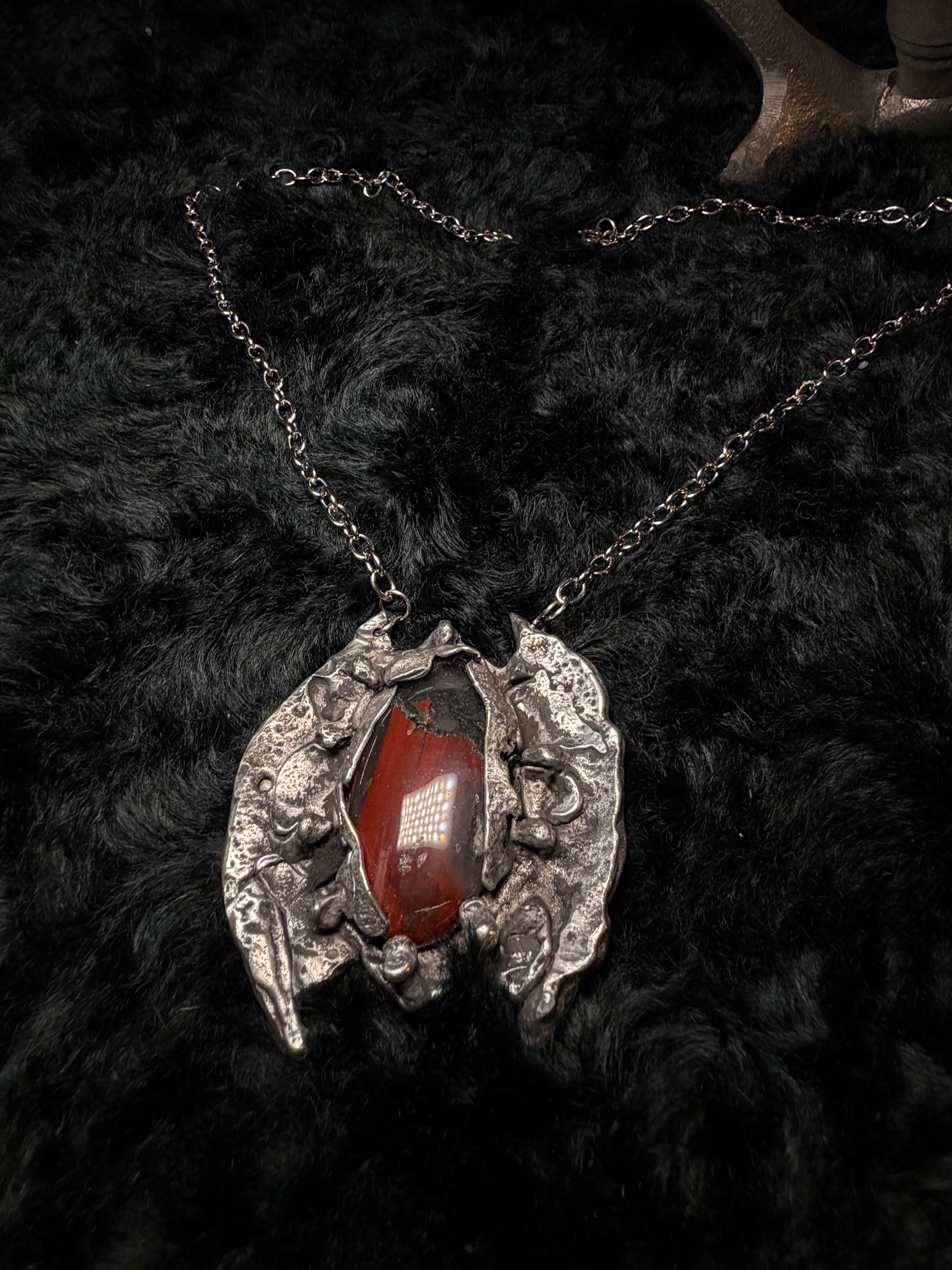 The Blood Relic — Red Stone Shield Necklace