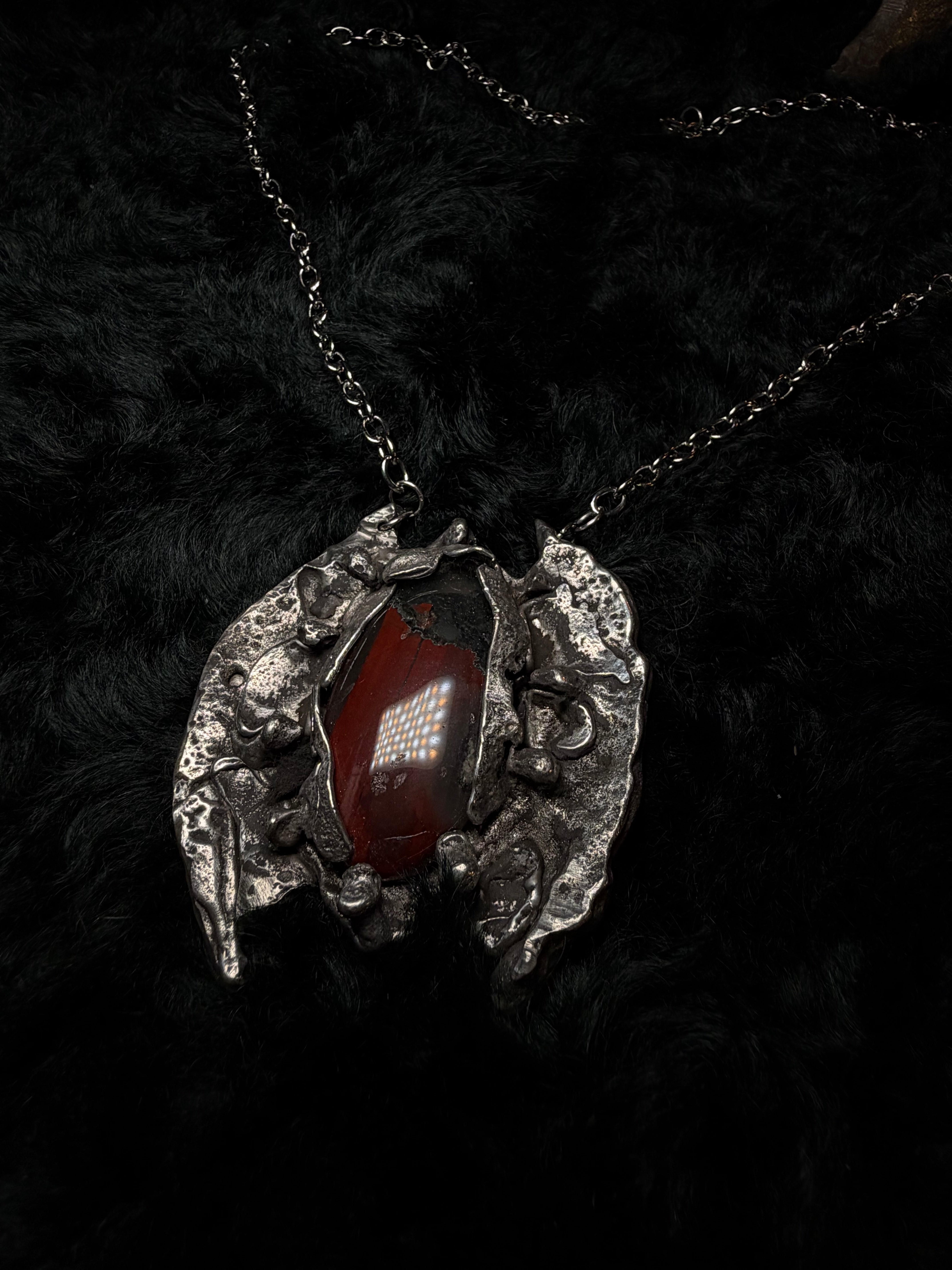 The Blood Relic — Red Stone Shield Necklace