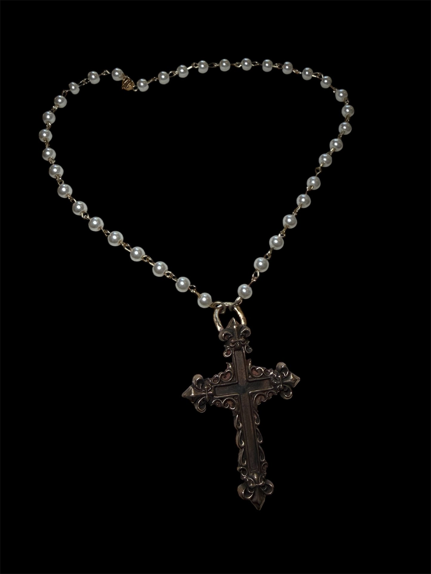 Brass Crucifix Choker — Mother of Pearl
