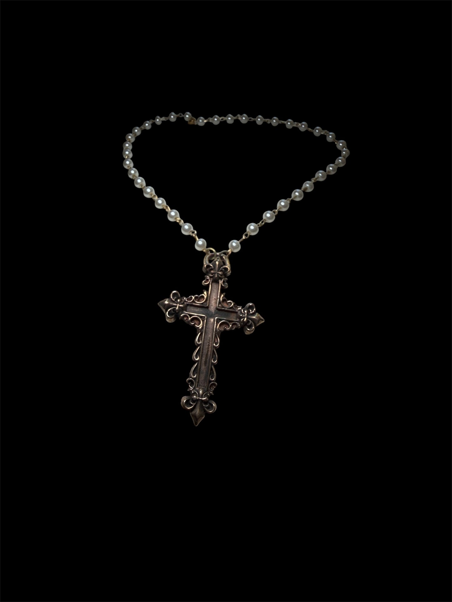 Brass Crucifix Choker — Mother of Pearl