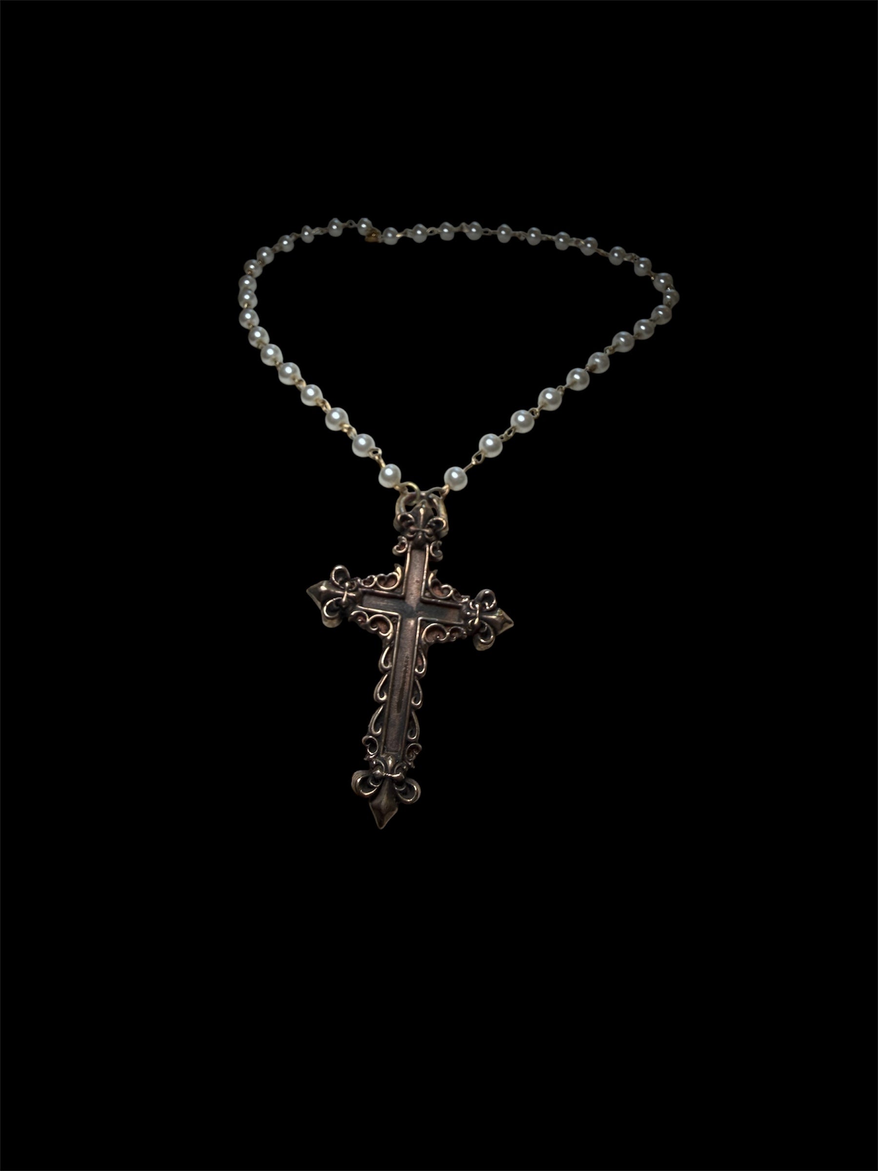 Brass Crucifix Choker — Mother of Pearl